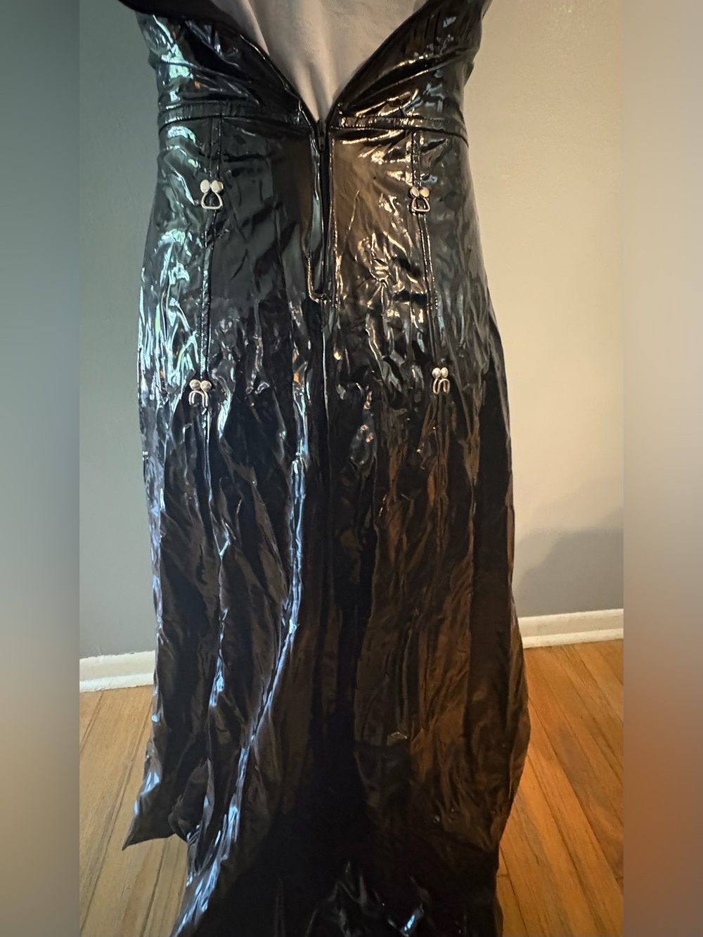 RARE NWT 90s Y2K Lip Service Full Length Black PVC Faux Leather Sleeveless Dress - Picture 7 of 14